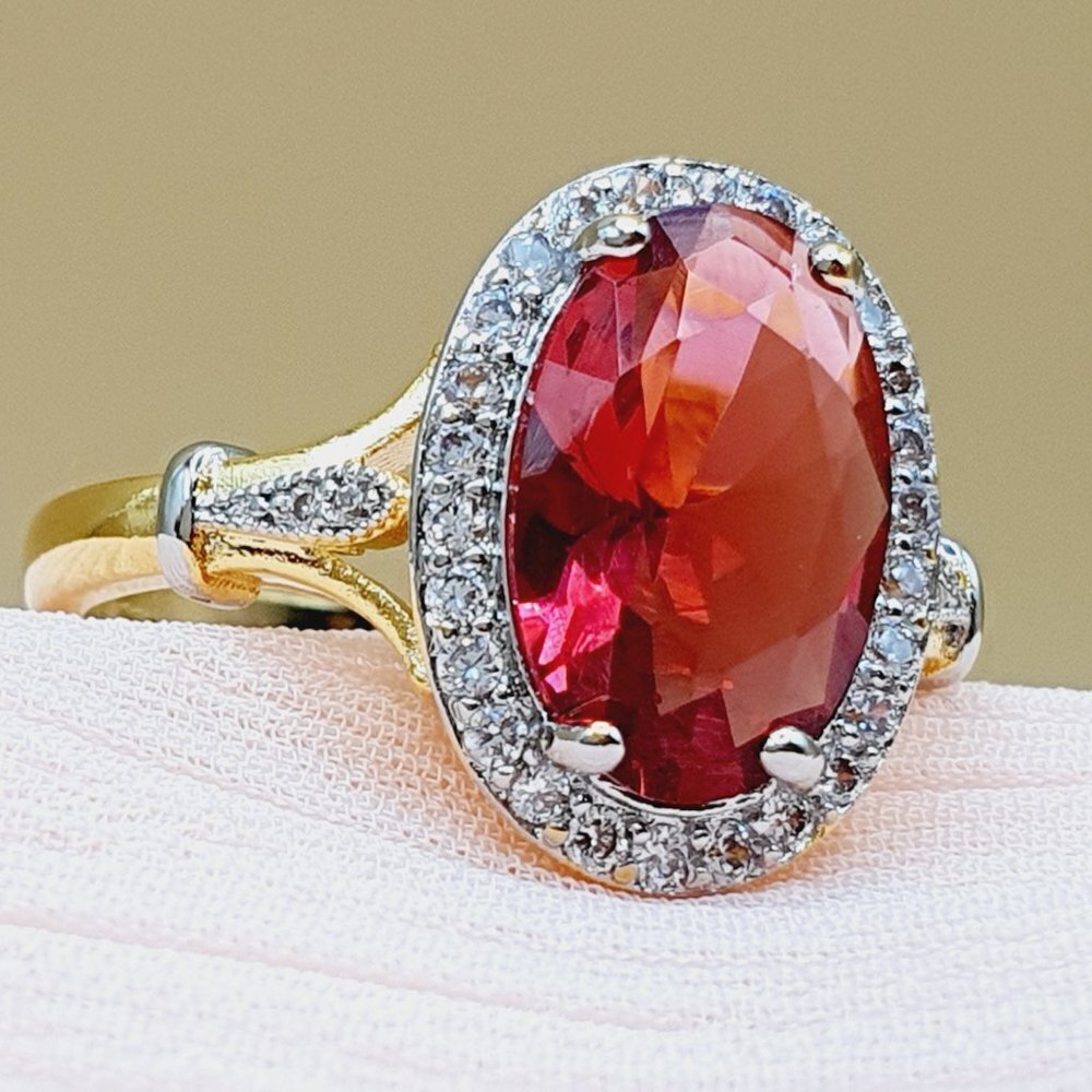 💎 Royal Court Large Oval Ruby Zircon Luxury Gold Rings for Women, INDN8396 - Picture 8 of 9